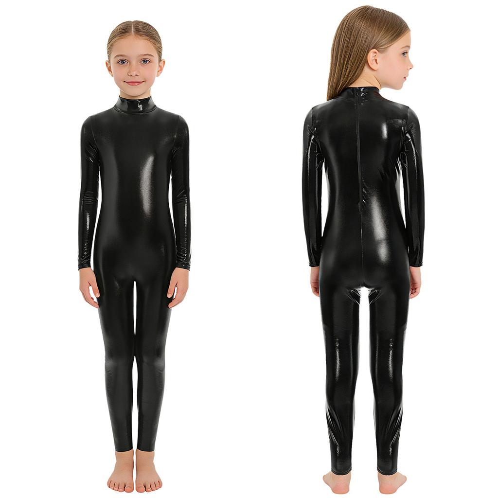 Barn Unisex Performance Jumpsuit Metallic Glansig, Långärmad Halsringad Helkroppsdräkt För Halloween & Dansrollspel