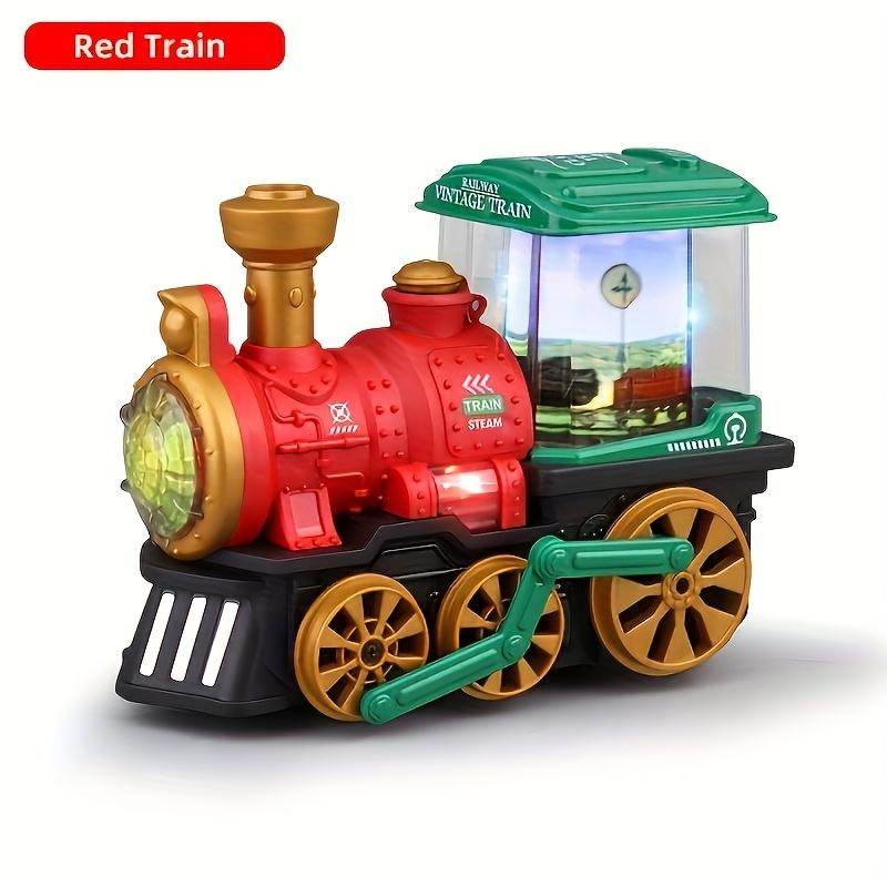 

Ретро паровоз детская игрушка, детская игрушечная машинка с функциями подсветки, распыления, воспроизведения музыки и автоматического объезда препятствий красный