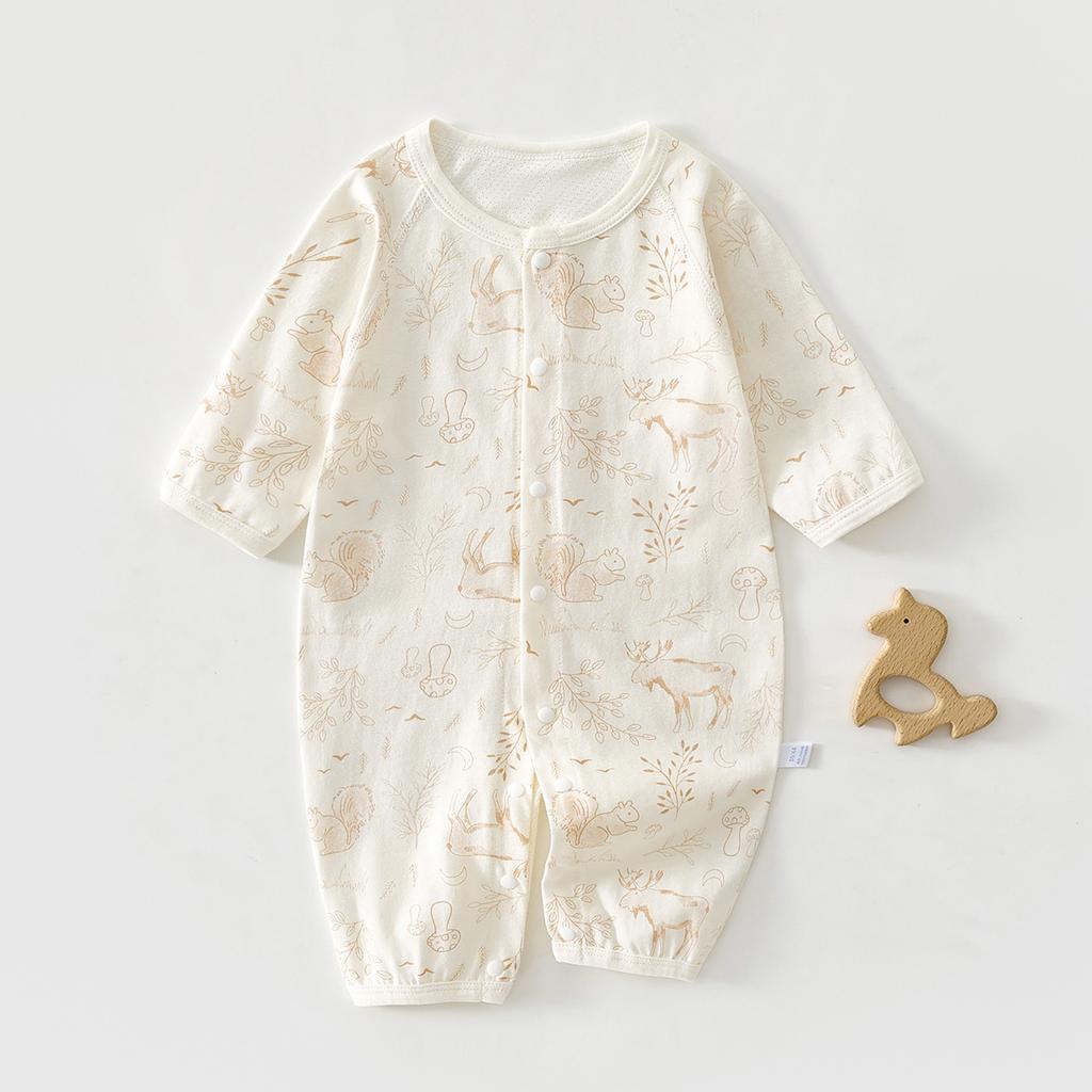 Baby Long Sleeve Romper Summer Cotton Mesh Breathable Newborn Infant Onesie Lightweight Sleepwear Crawling Clothes