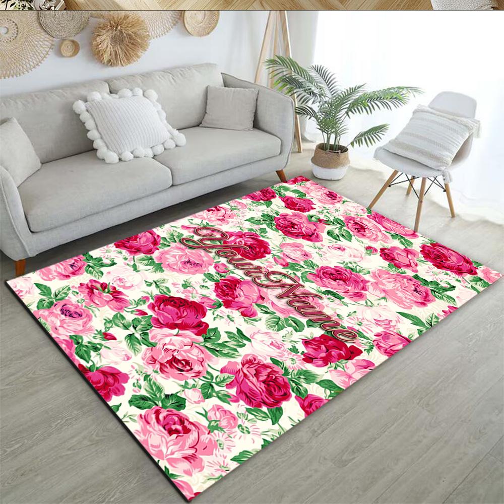 Rose Personalized Text Area Rug Perfect for Decorate Room Outdoor Playrooms Hallway Anti-slip Rug Office Home Decor Birthday/Christmas Gift