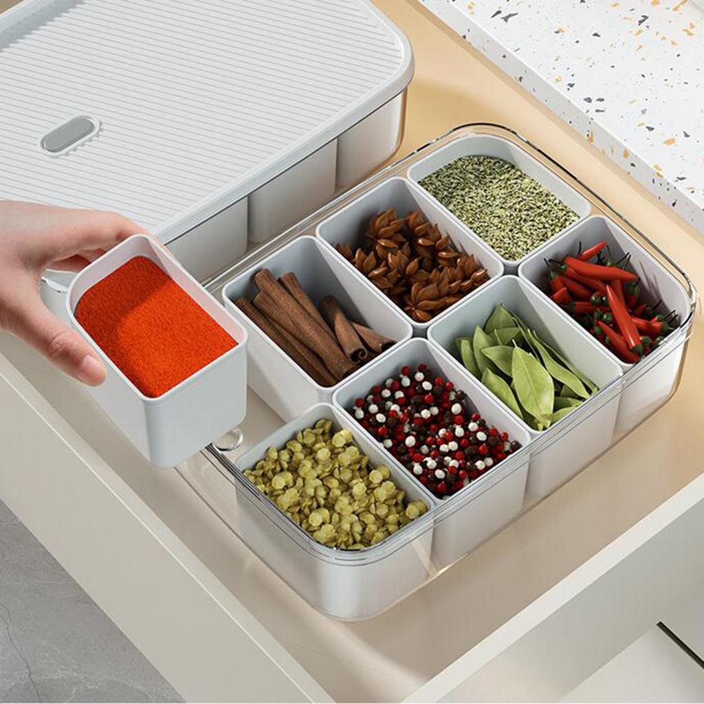 Kitchen Spice Pots,Seasoning Box with Cover,8 Compartments Gadgets,Salt Container,Sugar Bowl Set