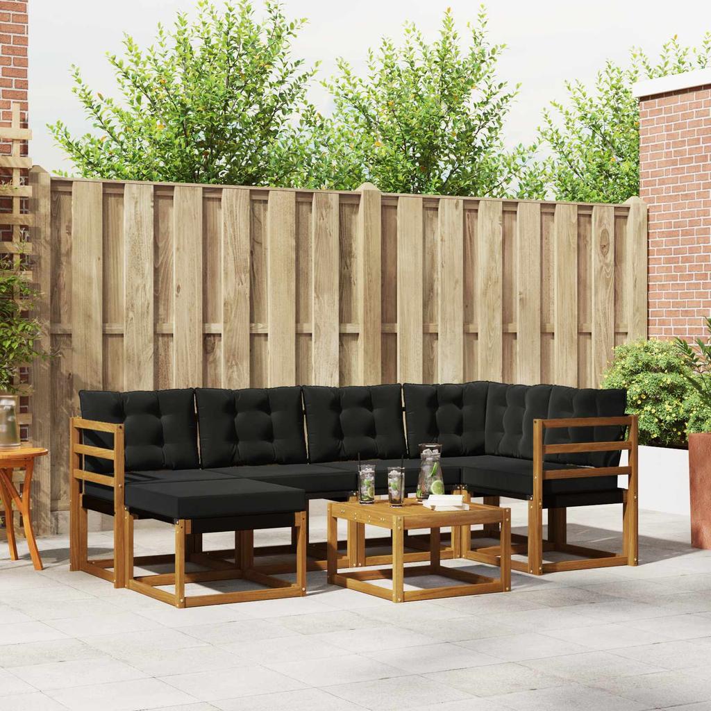 Outdoor Sofa Set with Cushions 7 Pcs Natural and Black