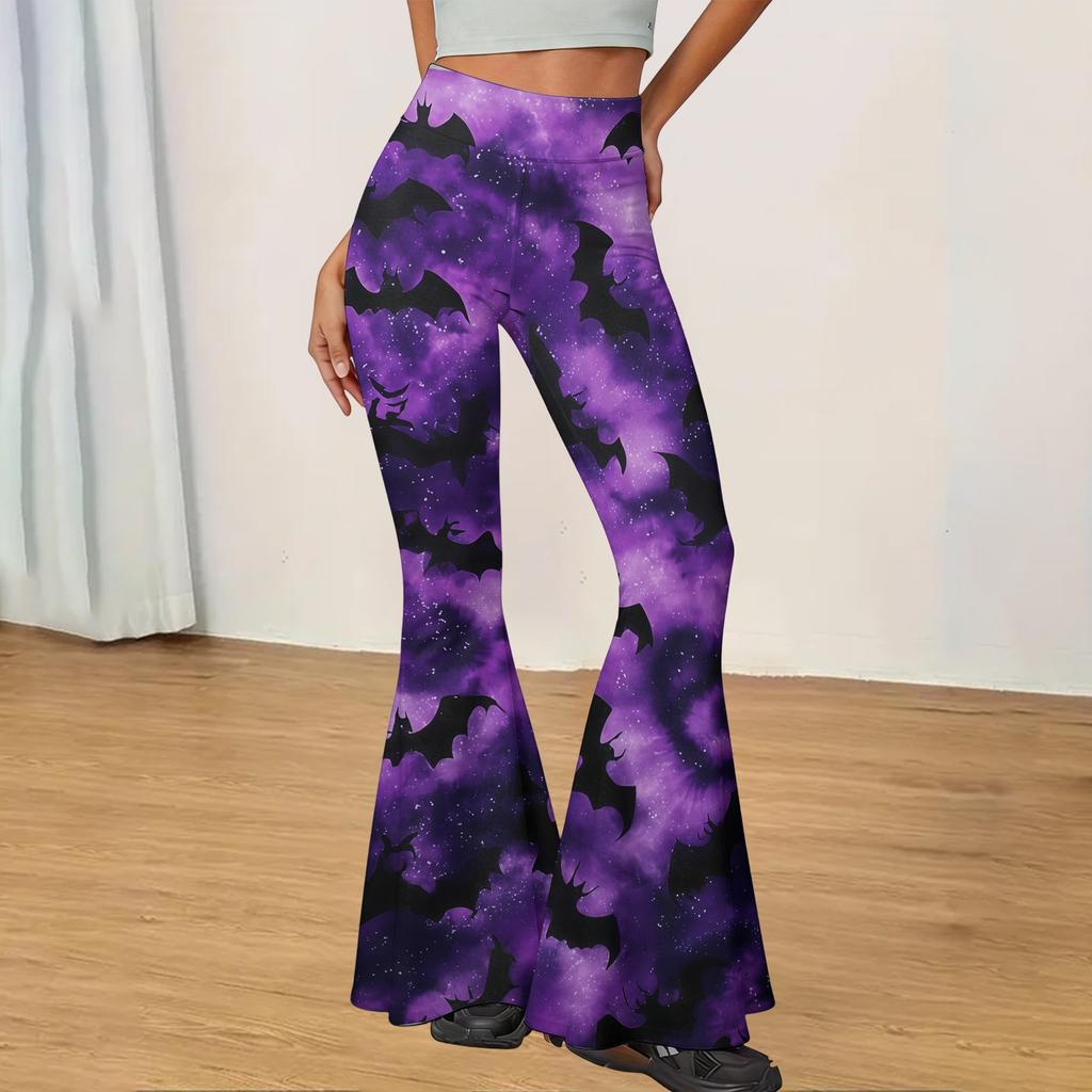 Women's Casual Halloween Print Flared Yoga Pants High Waist Stretchy Bootcut Leggings for Everyday Wear