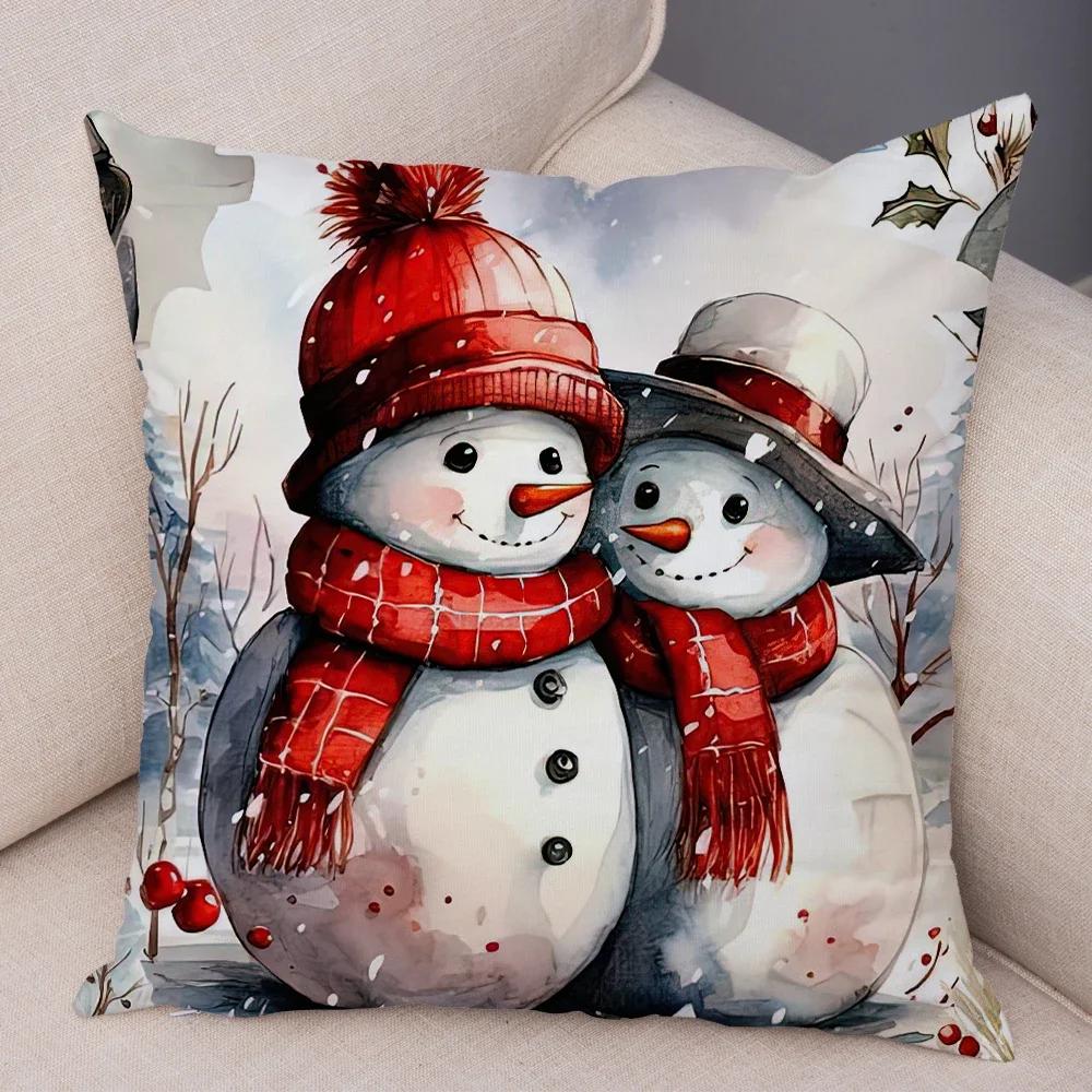 Frohe Weihnachten Kissenbezug Doppelseitiger Druck Deko Niedlicher Cartoon Schneemann Kissenbezug Plüsch Weihnachtsmann Kissenbezug für Sofa Zuhause Auto