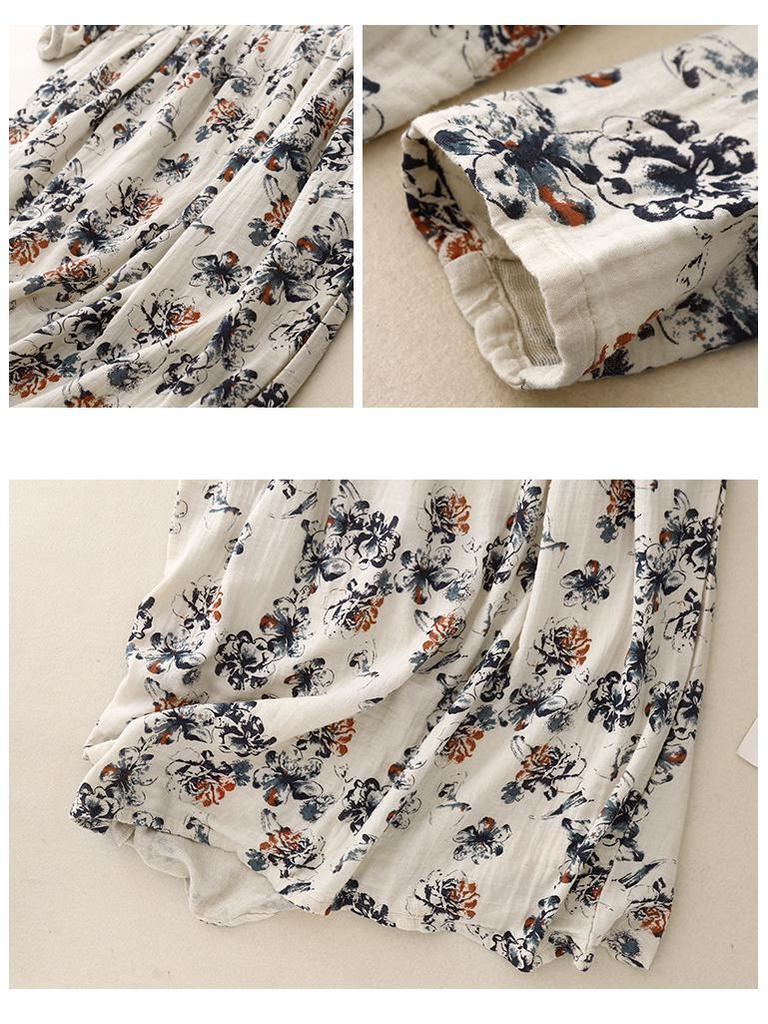 Xin Xing Cotton Linen Pastoral Print Dress: Soft, Gentle, Loose Fit for Spring and Autumn
