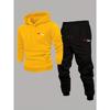 Casual Geometric Hoodie Set, Loose Fit Men's Hoodie and Pants Set, Casual Geometric Pattern Sportswear