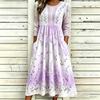 Women's Crew Neck Long Sleeve Loose Fit A-Line Midi Dress Casual 3D Floral Print
