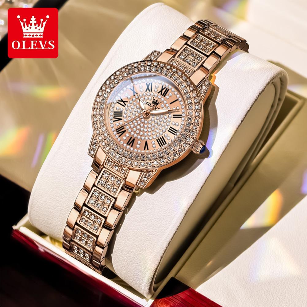 OLEVS 9943 Luxus Diamant Damen Uhr Mode Original Damen Römisch Eingelegtes Zirkon Zifferblatt Wasserdicht Damen Quarz Uhr Reloj Mujer