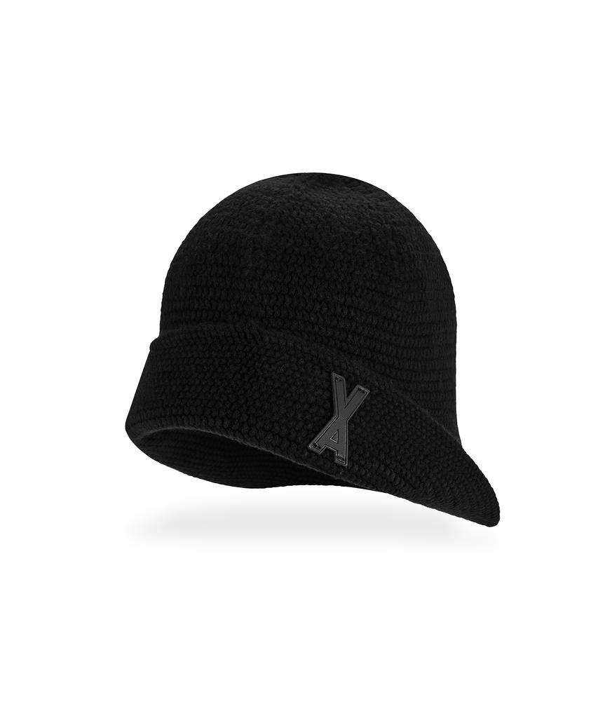 Bajal Va Patch Wide Brim Knit Bucket Hat Black