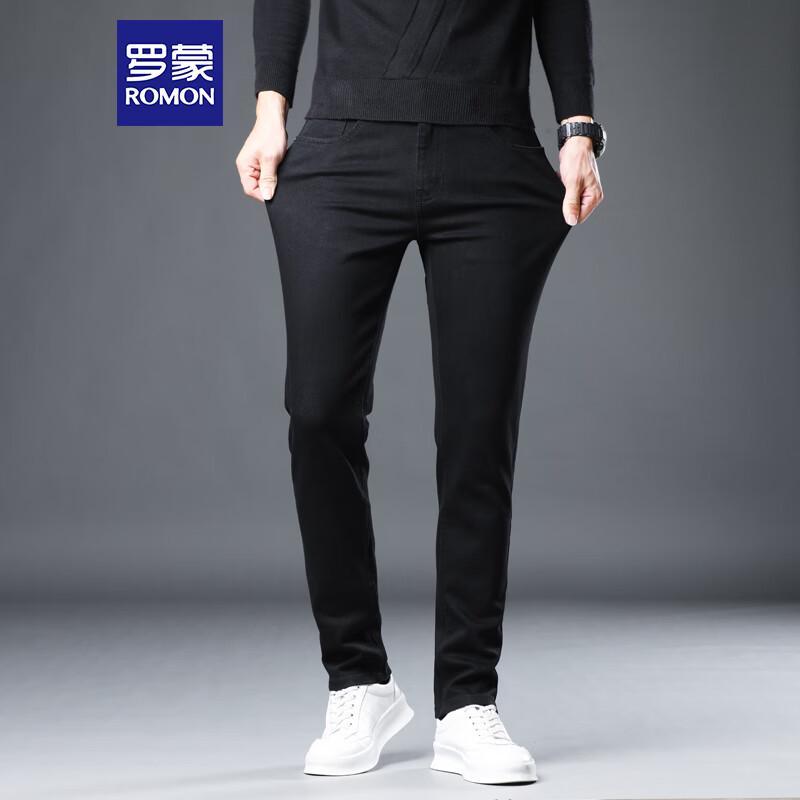 ROMON Men's Business Casual Straight Leg Elastic Jeans 08KZ