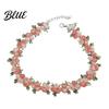 Adjustable Choker Necklace Boho Embroidered Floral Retro Pink Flower Vintage