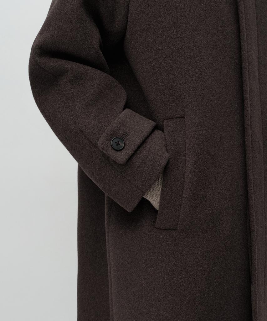 MUSINSA STANDARD Cashmere Blend Oversized Minimal Balmacaan Coat [Heather Brown]