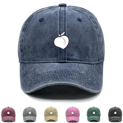 White Peach Print Snapback Baseball Cap, Fruit Sports Hat Sun Protective Leisure Solid Color Solid Adjustable Baseball Hat