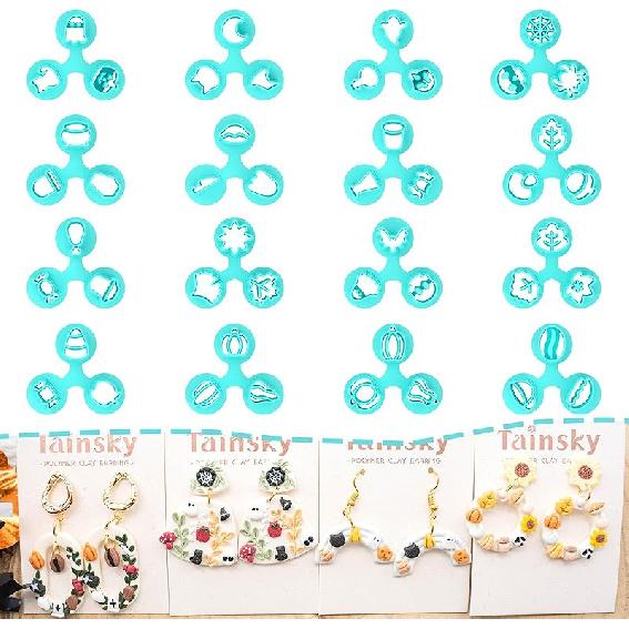 TAINSKY Mini Halloween Polymer Clay Cutters, Mini Holiday Clay Cutters for Earrings Making, Fall Clay Earrings Cutters, 16 Shapes Clay Cutters for HALLOWEEN-MICRO