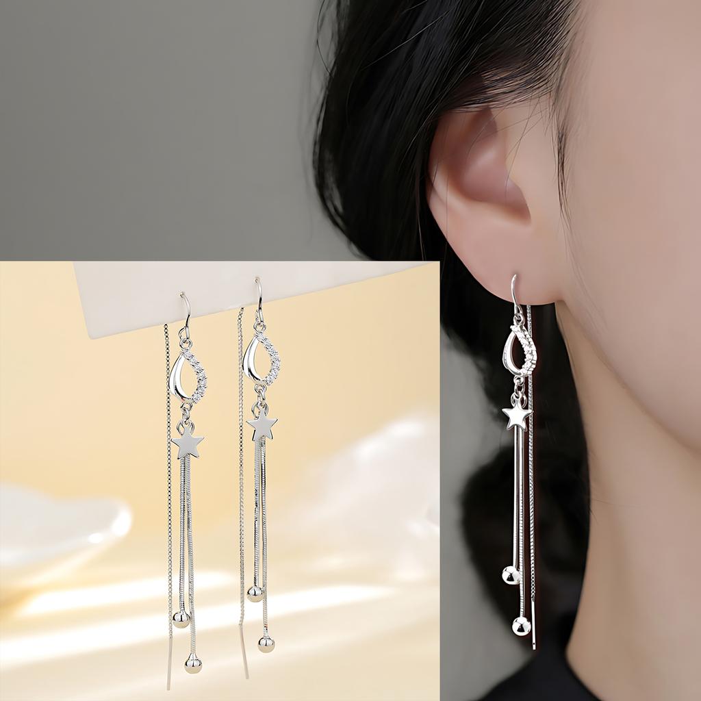 Sam Panda 925 Silver Earrings For Women Trendy Waterdrop Long Tassel Jewelry Prevent Allergy Party Accessories