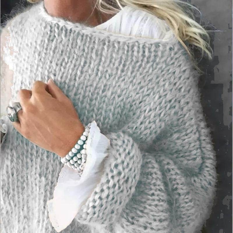 

Imitation mohair sweater women s autumn and winter knitted top fashion casual sweater women s clothing 2XL светло-серый