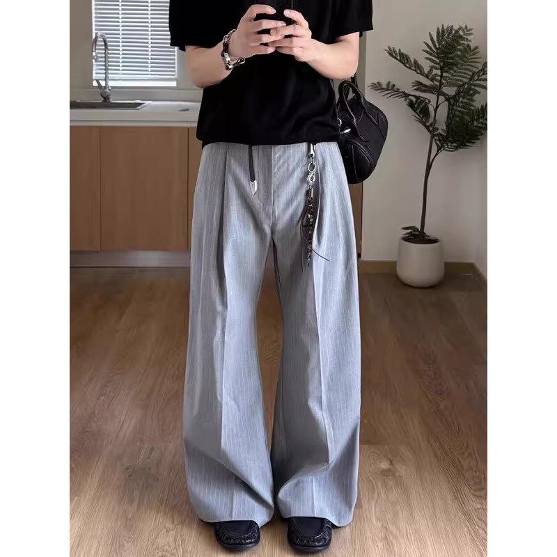 Men's Retro Striped Wide-Leg Summer Pants - Loose, Casual Floor-Length Style