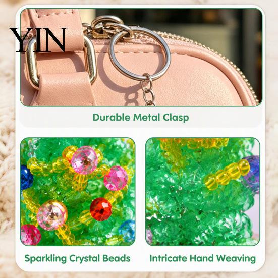 Seasonal Festive Craft Supplies Christmas Tree Keychain, Faux Crystal Beaded Xmas Pendant, Personalized Holiday Party Decor 3D Key Ring Charm