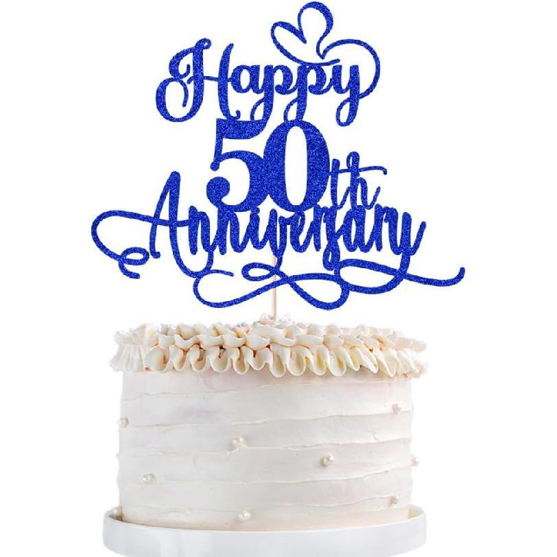 Black Gold Happy 50th Anniversary Cake Toppers- 50 Wedding Anniversary Party Decoration Ideas,Birthday Cake Decorations,50th Anniversary