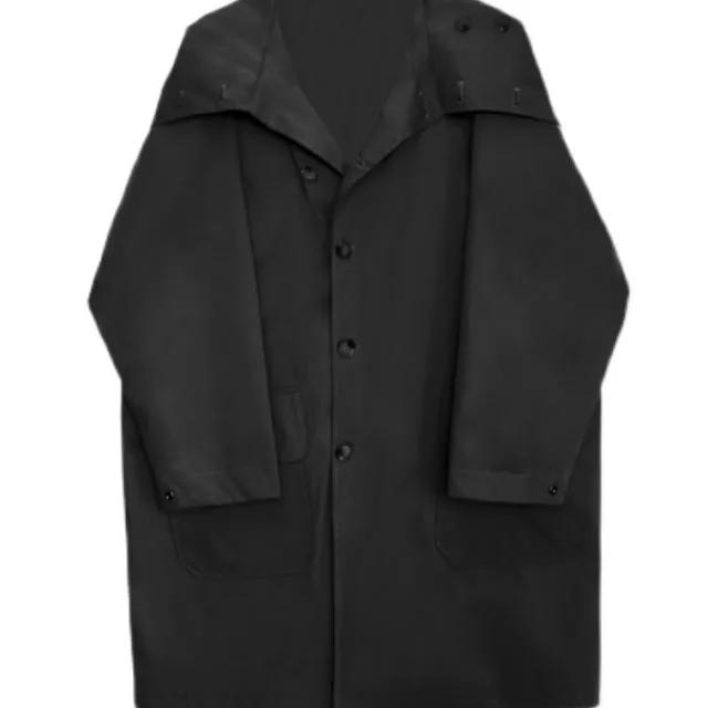 Spring Autumn Long Oversized Black Trench Coat with Hood  Windbreaker Jacket Dark Design Sense for Women
