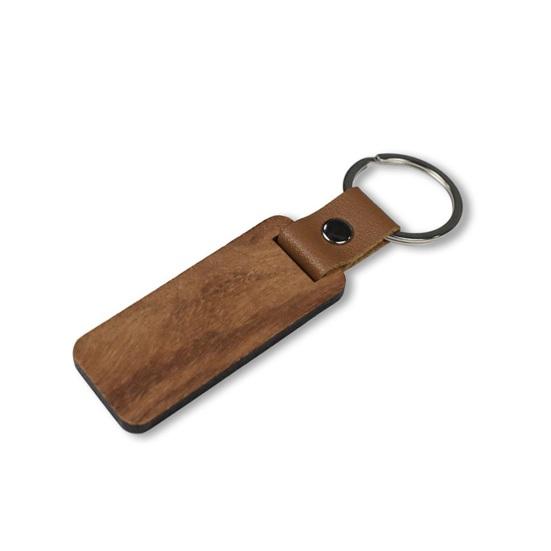 Keychain Pendant Polished Smooth Wood Key Ring with Faux Leather Wrap Lightweight Compact Design