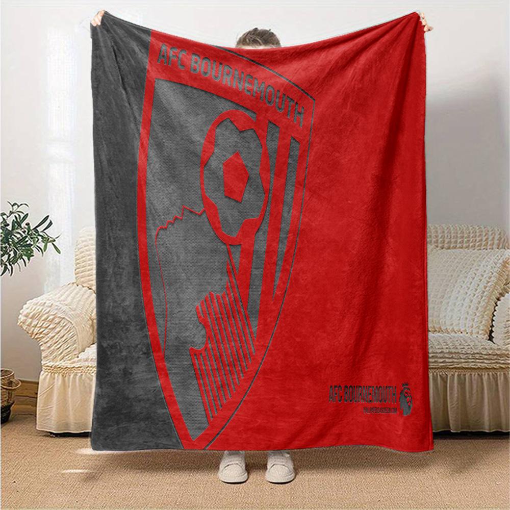 Afc Bournemouth Crest Flannel Blanket, Soft Polyester, Modern Design, All-Season for Camping, Travel, Gifts for holidays or birthdays