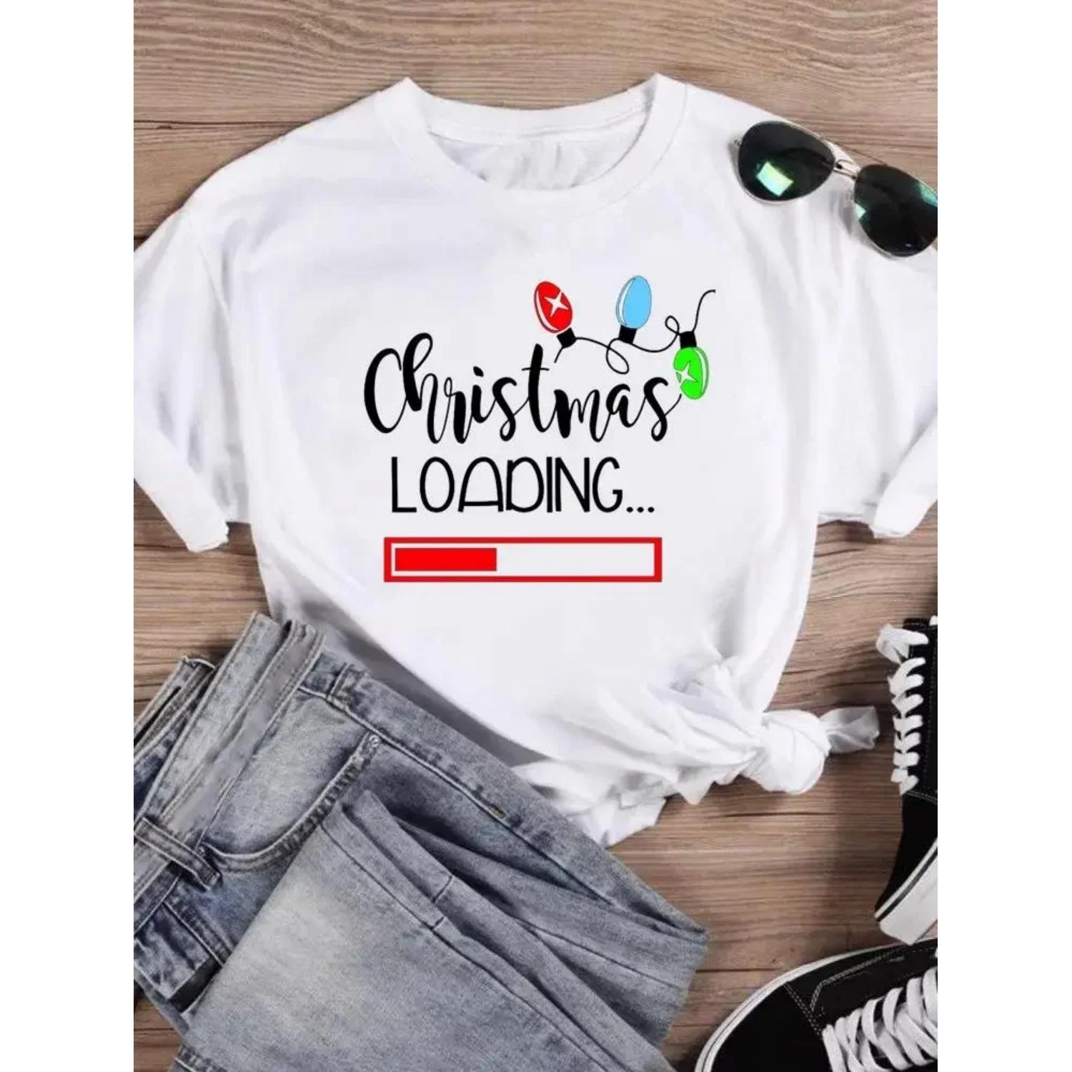 

Clothing Fashion Female New Year T-shirts Merry Christmas Festival Light Trend Women Holiday Shirt Print T Top Graphic Tee XXXXXL білий