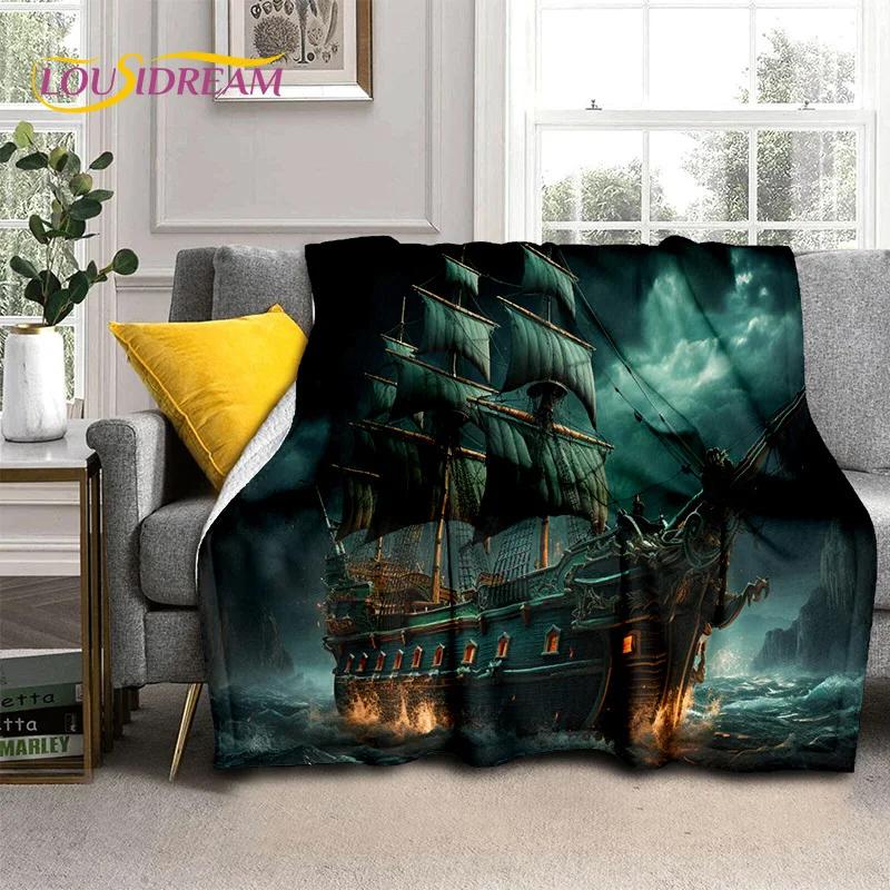 Ancient Pirate Ship Boat,Barque,Sailboa Soft Flannel Blanket,Throw Blanket Comfortable Blanket for Picnic Beds Sofa Home Bedroom