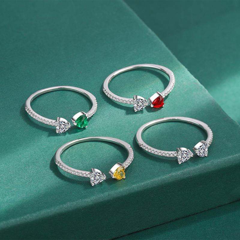 Classic Rainbow Double Love Red Envelope Topaz Emerald Ring For Women Heart Shape Original Sterling Silver Anniversary Jewelry