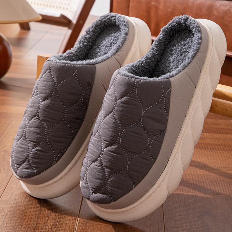 New autumn and winter indoor home waterproof and non-slip thick-soled down cloth cotton slippers winter