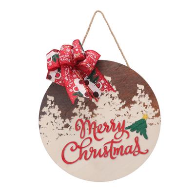 Christmas Welcome Sign Round Bow Designed Poplar Christmas Door Hanging Tag for Home Party