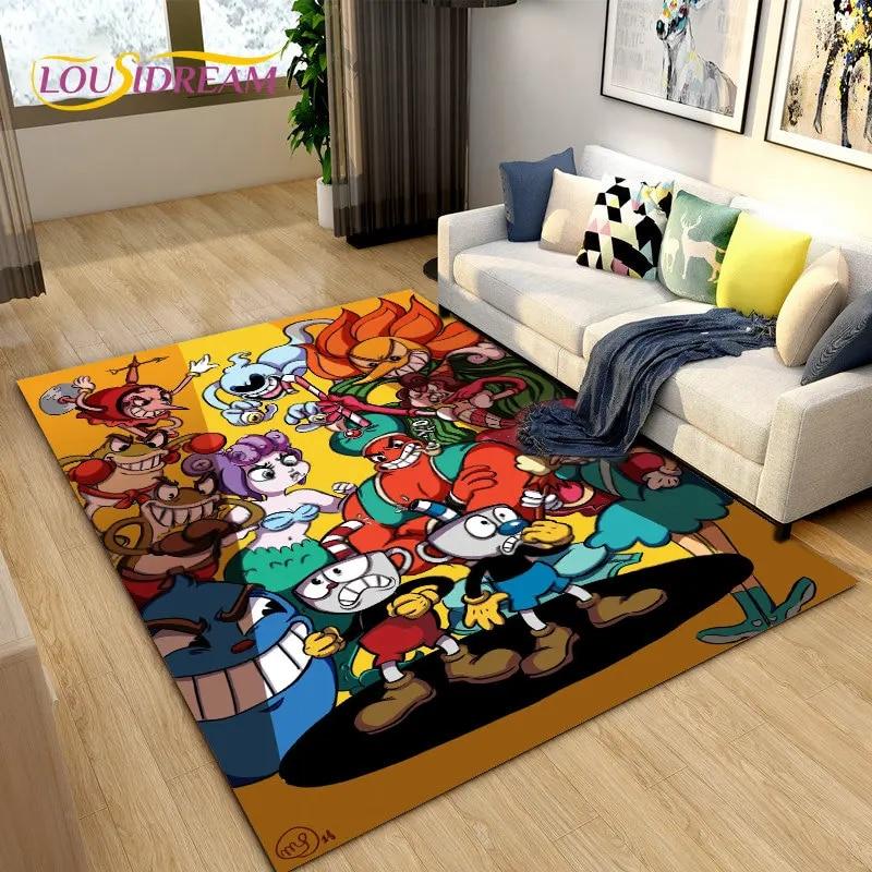 Alfombra de juego de Cuphead y Mugman, ideal para sala de estar, dormitorio, sofá, decoración, alfombra antideslizante para niños.