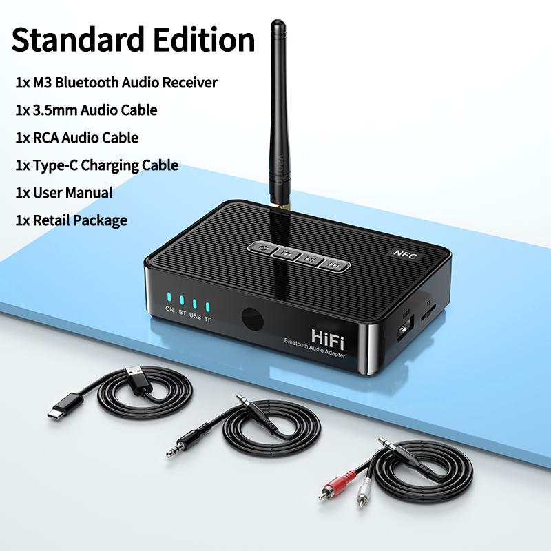 

NFC Bluetooth 5.1 Аудіоприймач 6.5 Мікрофон Караоке Спів HIFI Стерео Музика Бездротовий адаптер 3,5 мм AUX/RCA/USB U-Disk/TF Standard Edition