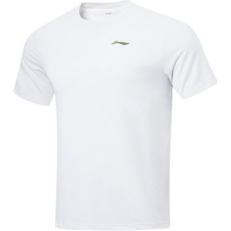 Li Ning Fitness Series Solid Color Round Neck Comfortable Versatile Breathable Casual Short Sleeve T-Shirt Men Tops Standard-White ATST023-1