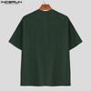 INCERUN Men Round Neck Short Sleeve Zipper Casual Fitted T-shirts