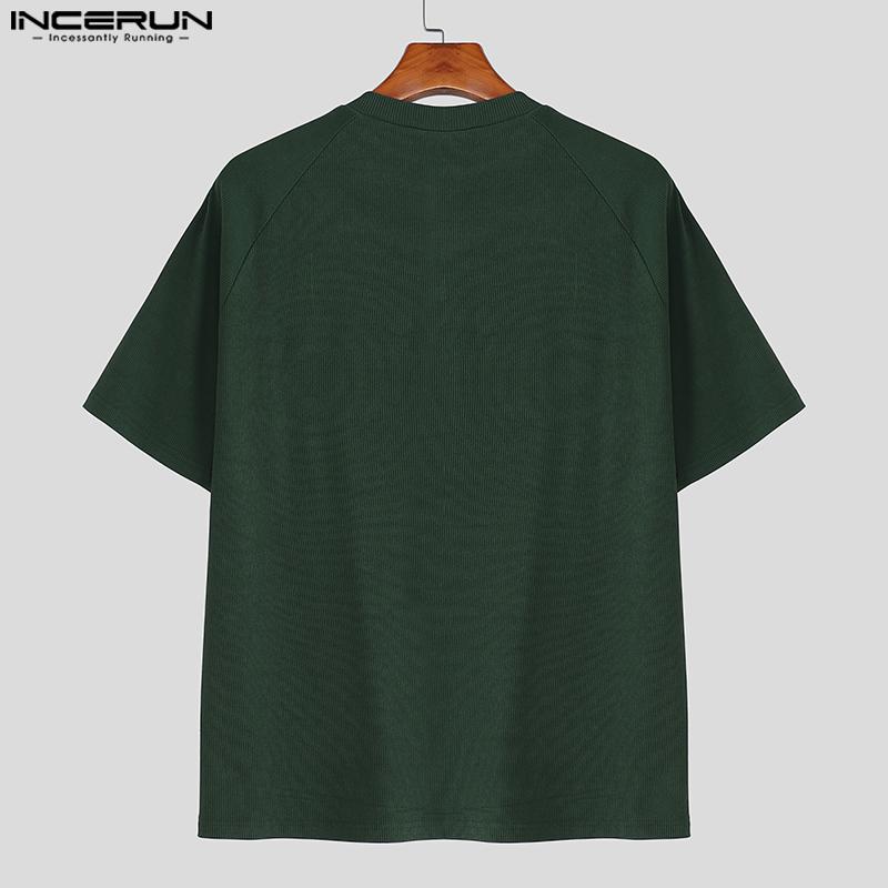 INCERUN Men Round Neck Short Sleeve Zipper Casual Fitted T-shirts