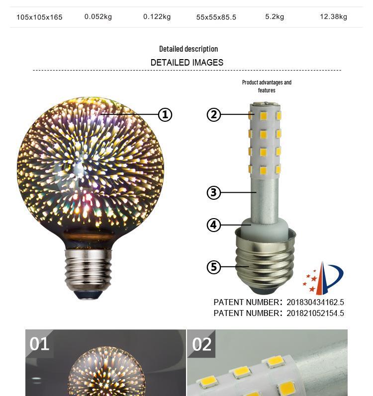 Seven-Color LED 3D Fireworks Bulb with E27 Base - Dazzling Decorative Light Source