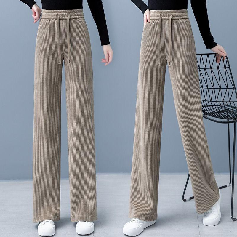 Women s High-Waisted Corduroy Wide-Leg Grey Trousers M
