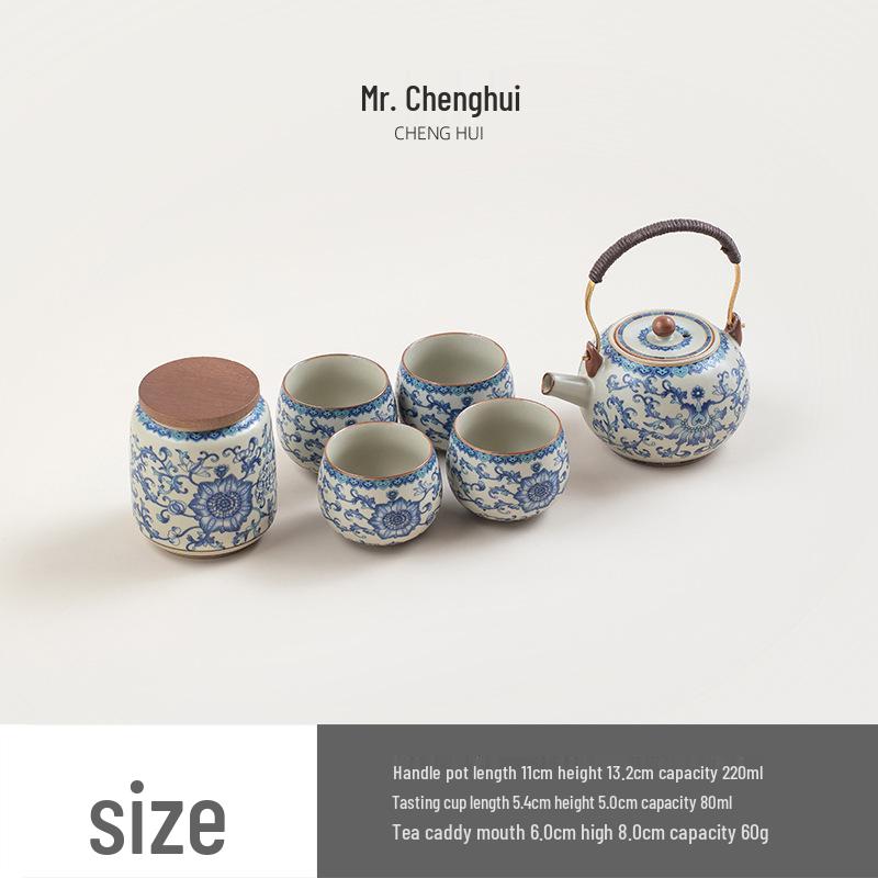 Ru Kiln Lotus Tea Set: One Pot, Six Cups with Tray - Kung Fu Style