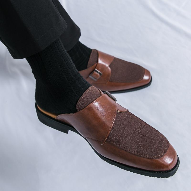 Summer Men’s Brown Sandals Mules Clogs Dress Black Prom Shoes Stylish Leather Shoes Plus Size
