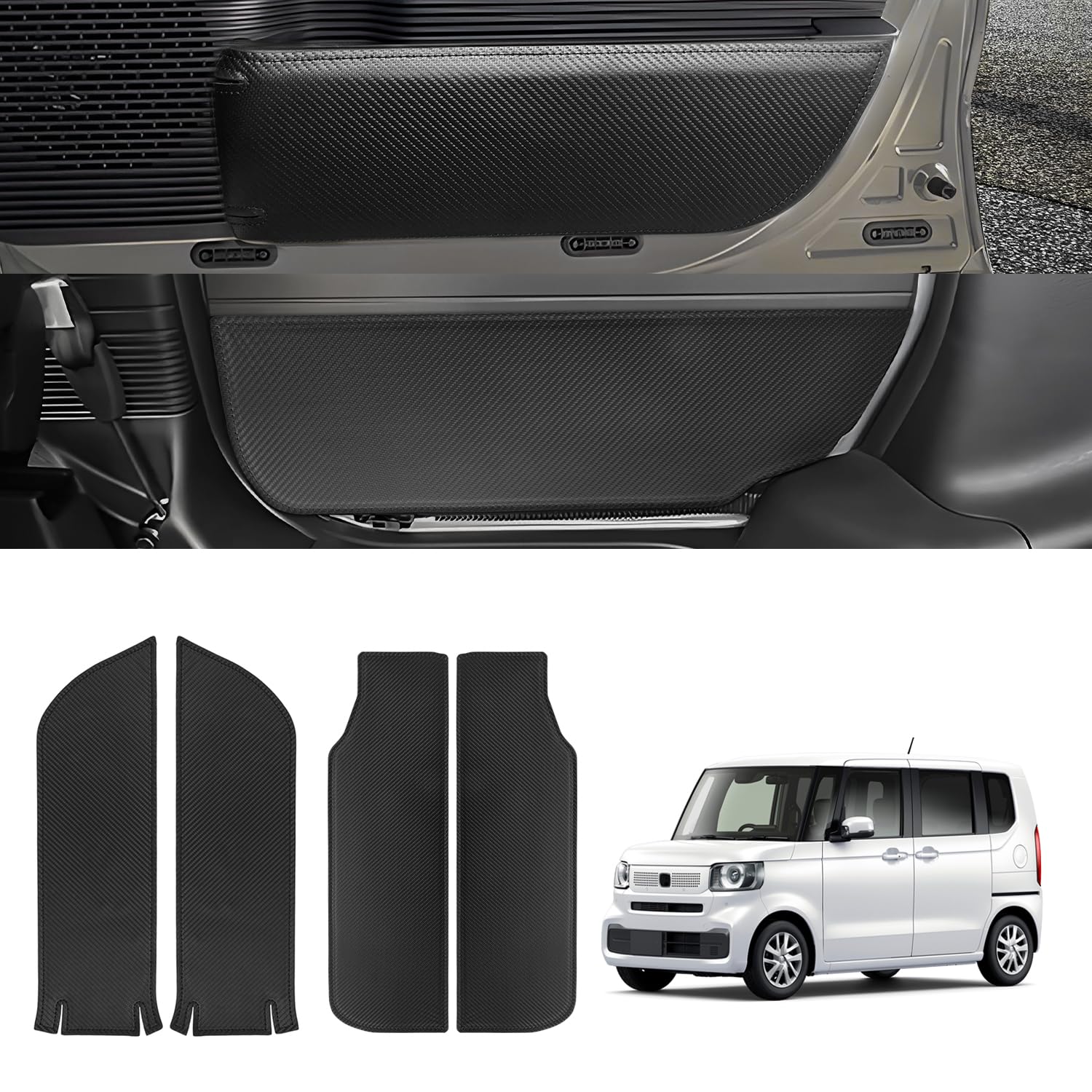 

GIMUYA Защитные накладки на пороги для Honda New JF6 Custom Октябрь 2023 Набор из 4 штук Защита от царапин и пятен Кастомный интерьер Искусственная кожа с эффектом углеродного волокна N-BOX