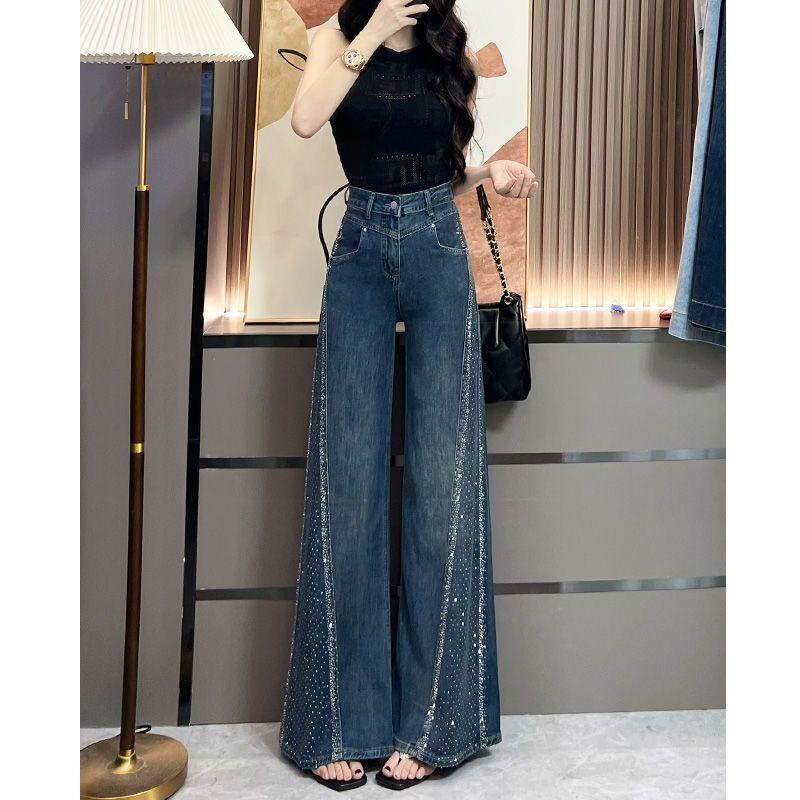 

Hot Jeans For Women Fashion Hot Girls High Waisted Loose Flared Pants Autumn Retro Casual Commuting Wide Leg Trousers S темно-синий