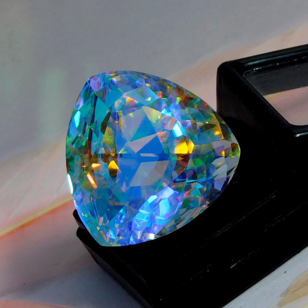 Rainbow Mystic Topaz Lab Created 64.15 Ct Trillion Certified Beautiful Gemstone
