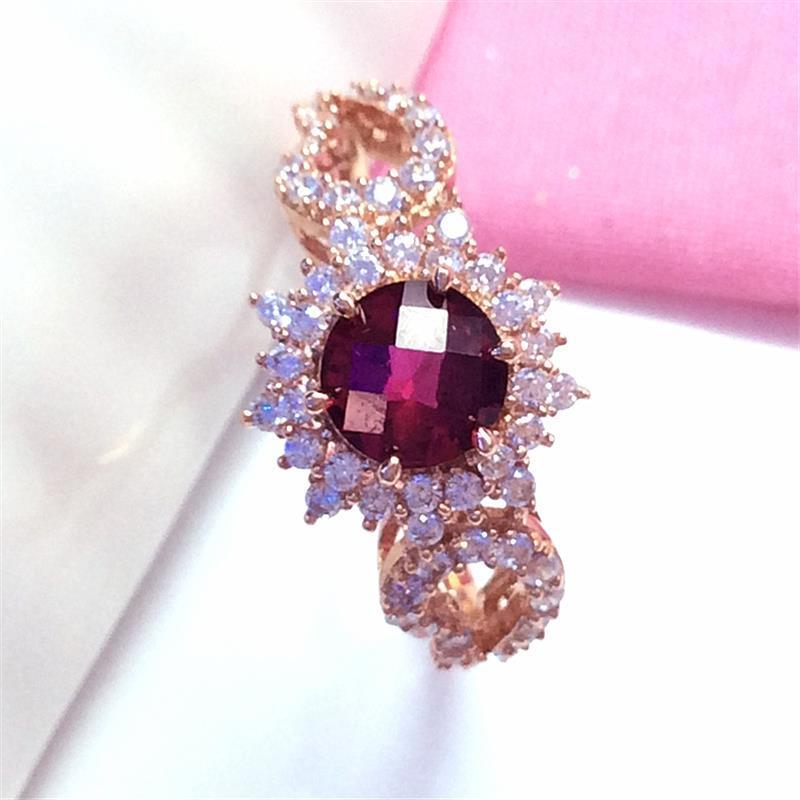 Color Gold Personality Pattern Temperament Full Diamond Red Pomegranate Ring Plated Rose Gold Ring Women