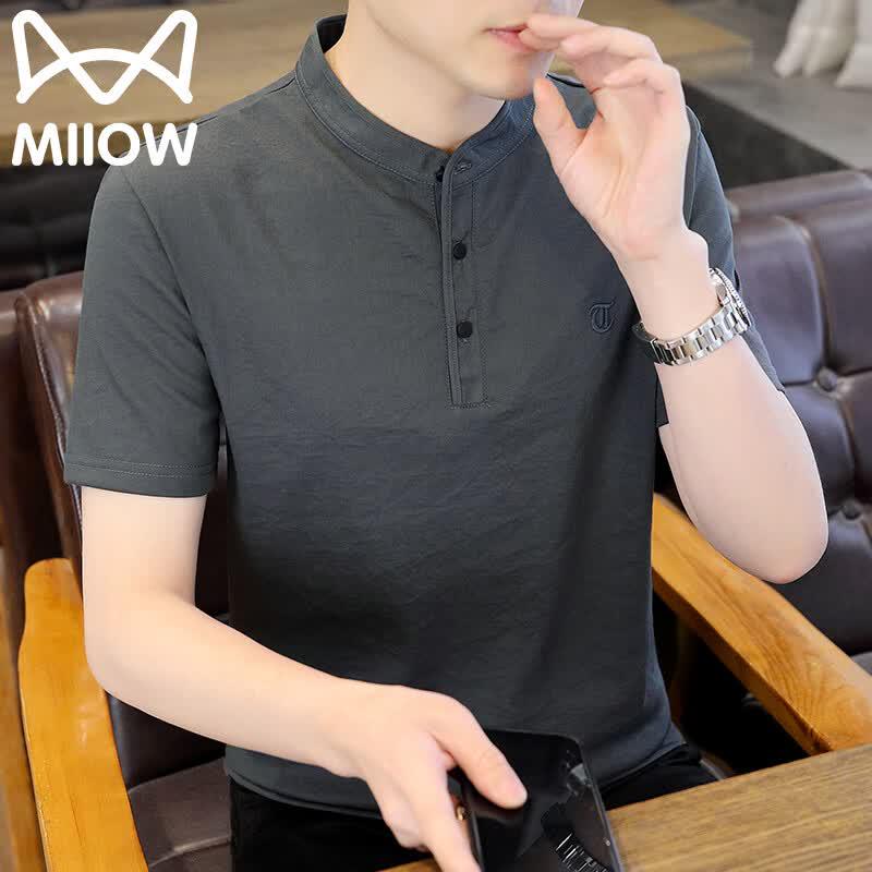 MiiOW Men s Cotton-Linen Blend Polo T-Shirt L