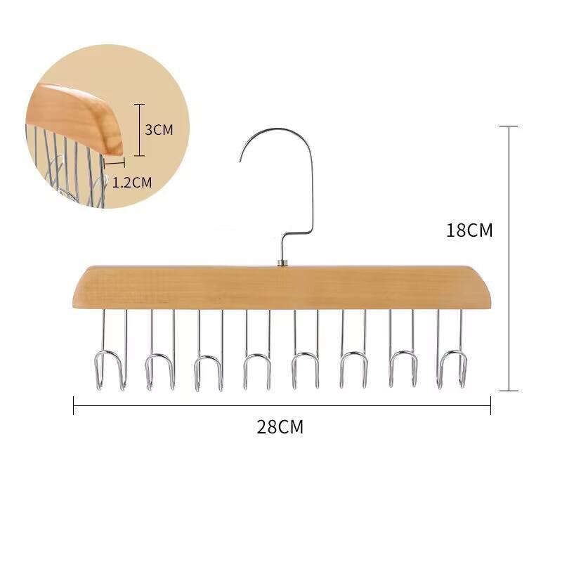 2PCS Wooden Hanging Clothes Rack with Multiple Hooks for Underwear Bras Vests Space-Saving Durable Storage Rack Wardrobe Hangers