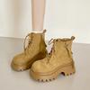 Frosted big head thick-soled Martin boots women's autumn and winter new British style retro heightening big yellow boots high-top shoes