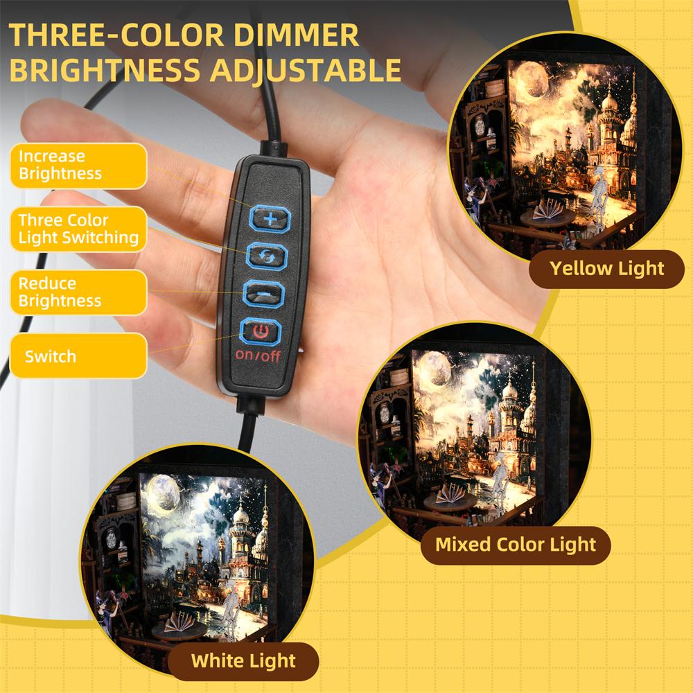 Book Nook Kit Magic Town DIY Wooden Puzzle Light Picture Bookshelf Insert Decor Dollhouse Model Bookend Building Home Decoration