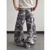 American Retro Camouflage Micro-pull Overalls Men's Spring and Autumn Vibe Straight-leg Pants Year Loose Jeans