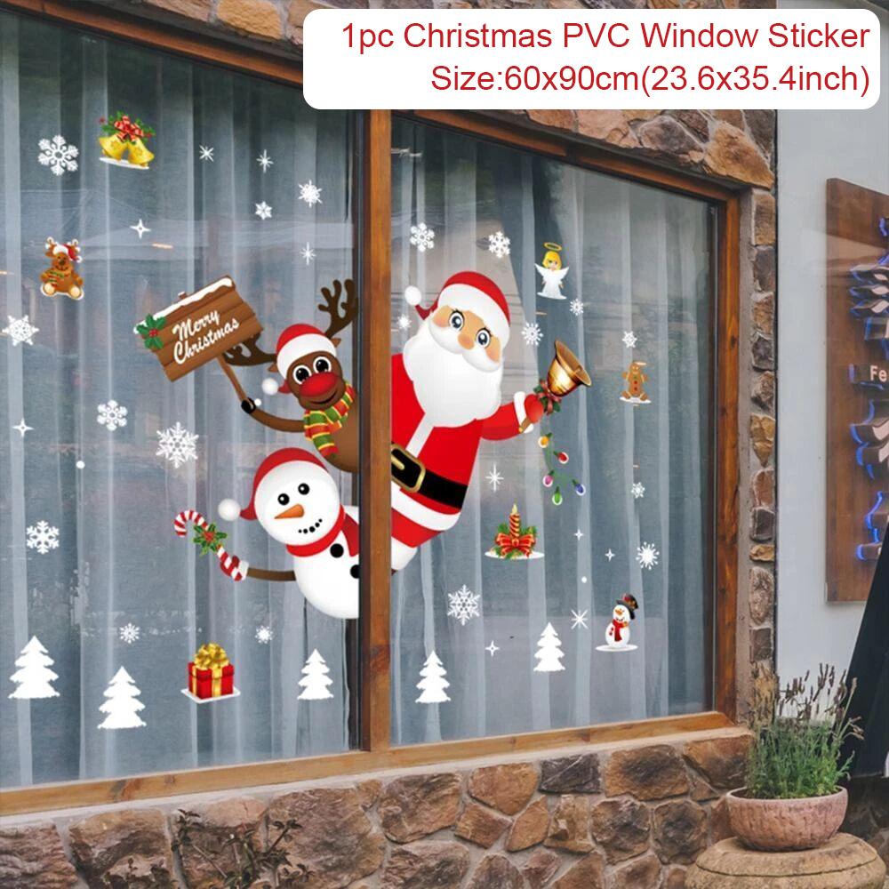 Christmas Wall Window Stickers Marry Christmas Decoration For Home 2025 Christmas Ornaments Xmas Navidad Gift New Year 2025
